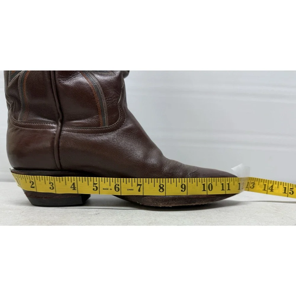 AUSTIN HALL BOOTS Handmade Men’s Brown Leather Western Cowboy Boots - Picture 13 of 15
